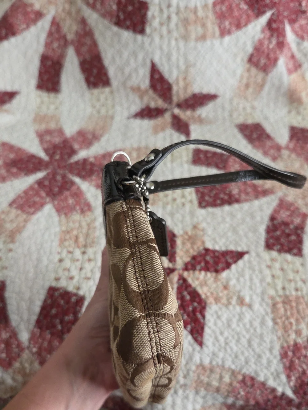 Coach Tan and Brown Signature Canvas Wristlet